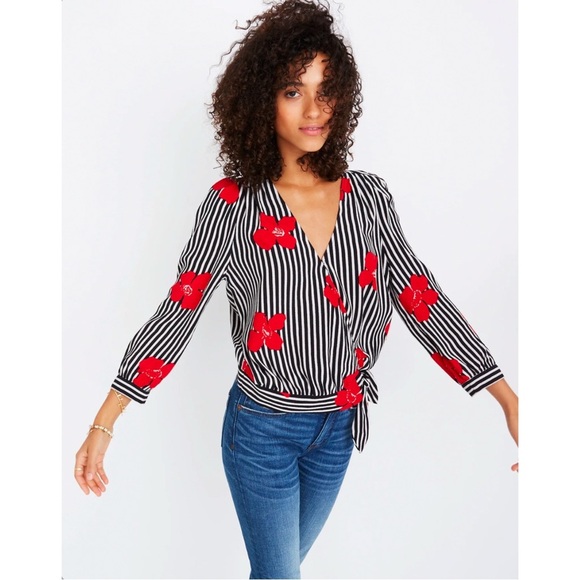 Madewell Wrap Top in Candied Orchids - Picture 1 of 8